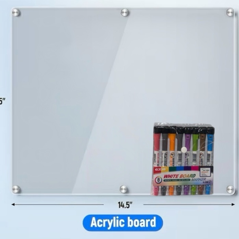 Clear Acrylic Magnetic Refrigerator Fridge Memo ToDo list w/ Markers about 15x11